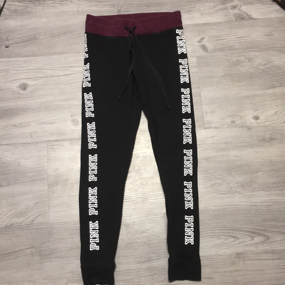 Victoria’s Secret PINK Maroon &Black Logo Leggings
